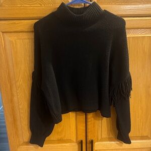 Elegant Black Turtleneck Sweater with Fringe
